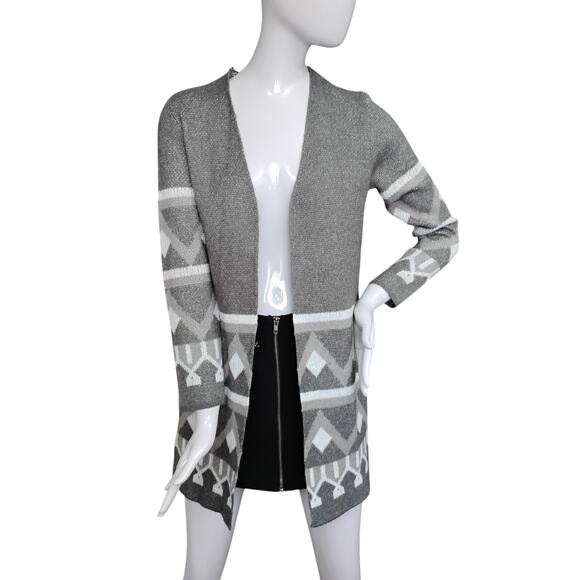 Nordstrom Rack By Design Open Cardigan Size XS Gray and White Aztec Pattern NWT - Picture 1 of 8